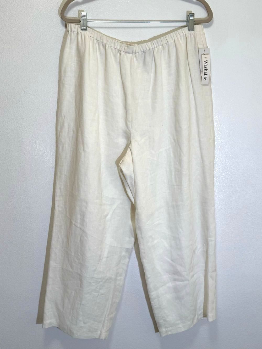 Due per Due by Bloomingdales - Linen Pull-On Elastic Waist White Pants - size 16